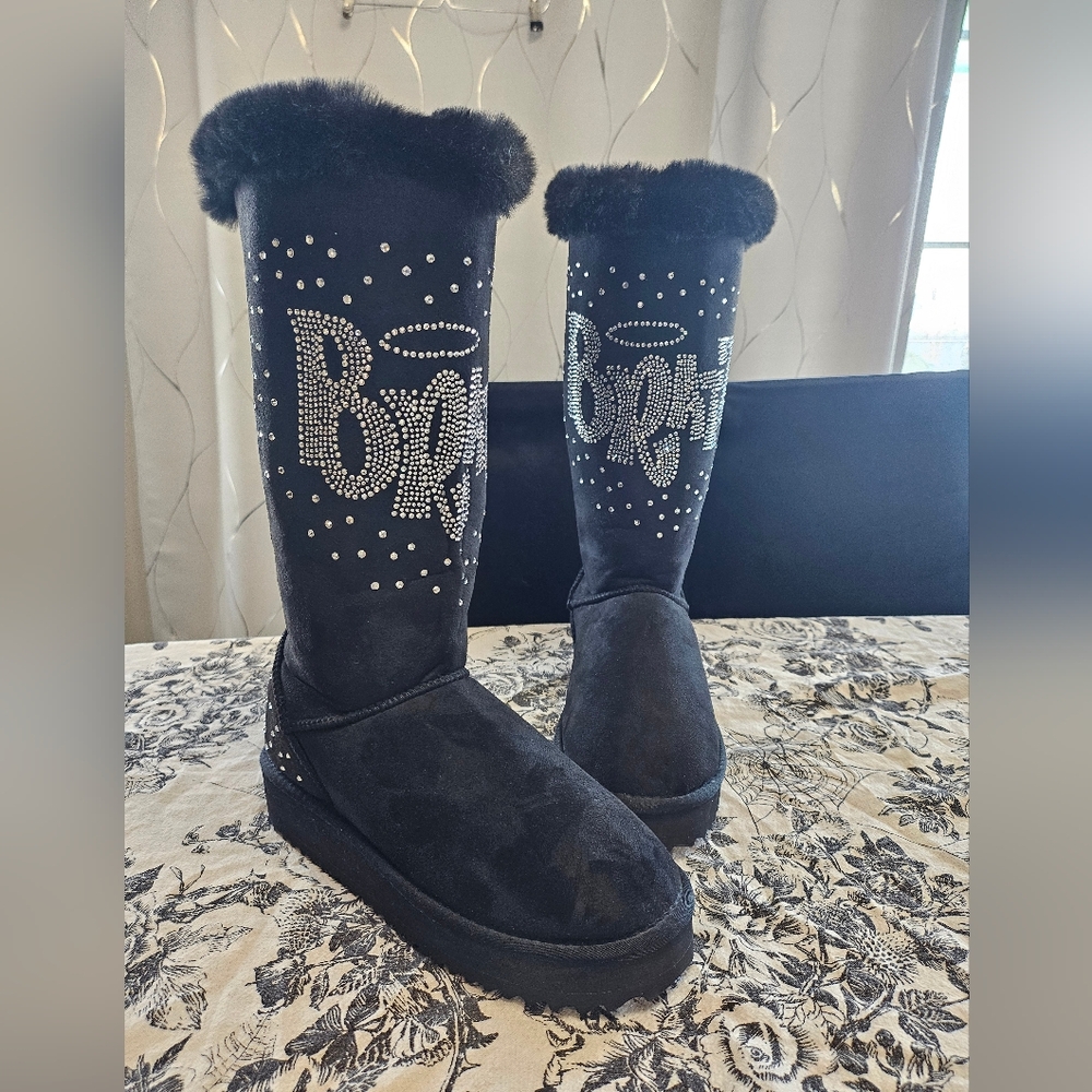 Dolls Kill x Bratz Black Boots with the Fur & Bling